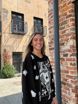 Queen of Sparkles Black & White Ghost QOS Queen Card Sweatshirt