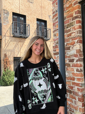 Queen of Sparkles Black & White Ghost QOS Queen Card Sweatshirt