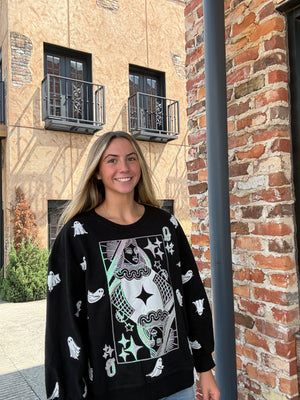 Queen of Sparkles Black & White Ghost QOS Queen Card Sweatshirt