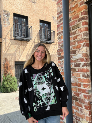 Queen of Sparkles Black & White Ghost QOS Queen Card Sweatshirt