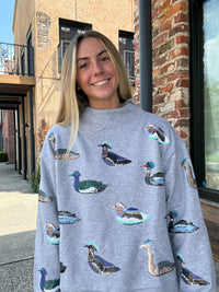 Queen of Sparkles Dark Grey Multi Duck Mockneck Sweatshirt