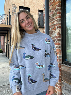 Queen of Sparkles Dark Grey Multi Duck Mockneck Sweatshirt