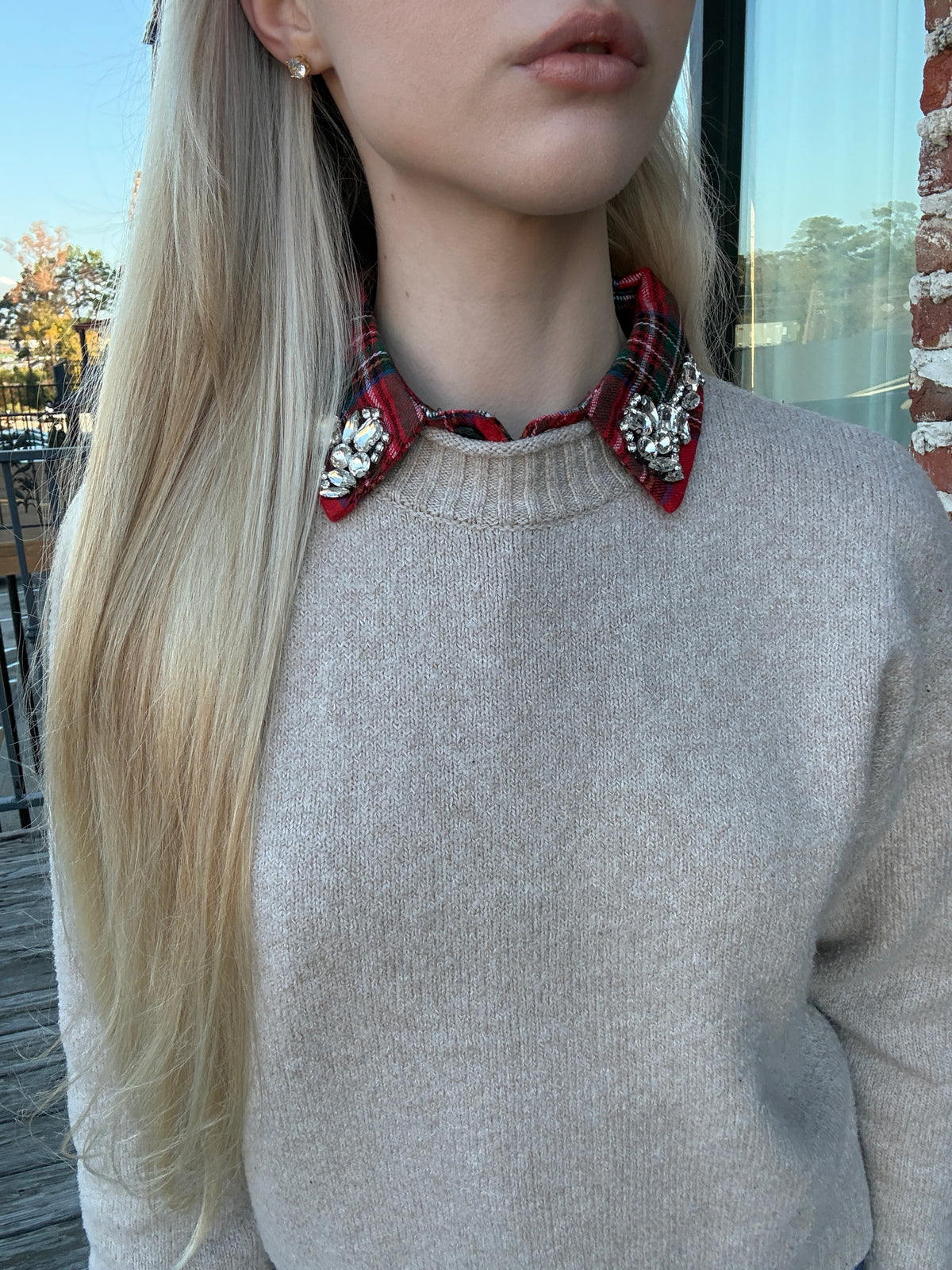 The Corporate Collar - Red Plaid Flannel & Rhinestones