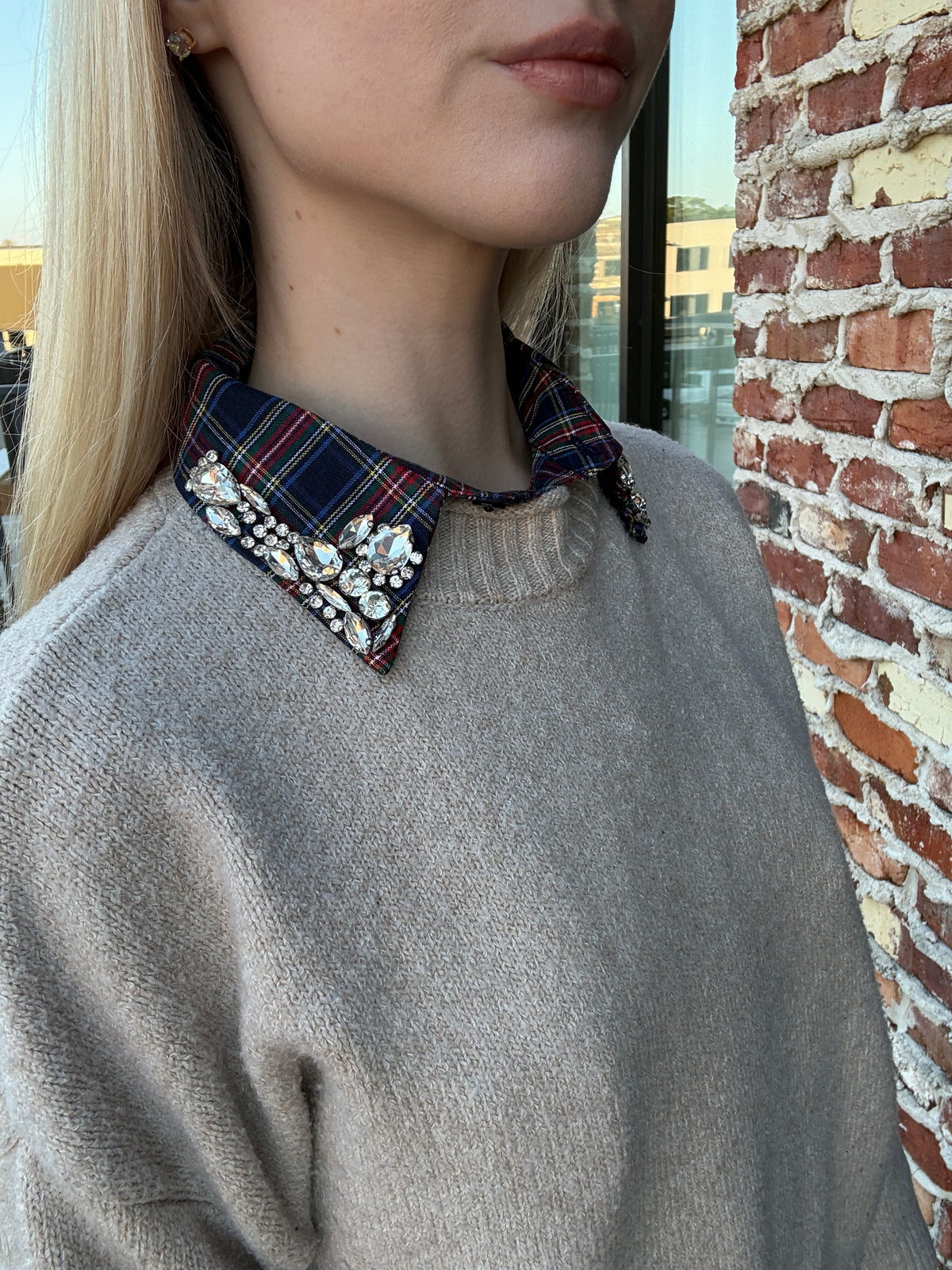 The Corporate Collar - Blue Plaid & Rhinestones