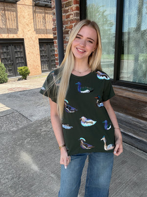 Queen of Sparkles Dark Teal Multi Duck Tee