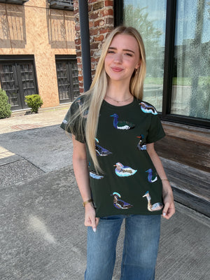 Queen of Sparkles Dark Teal Multi Duck Tee