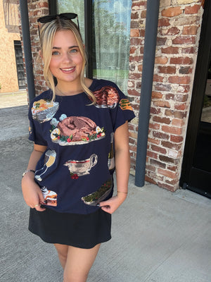 Queen of Sparkles Navy Thanksgiving Dinner Tee