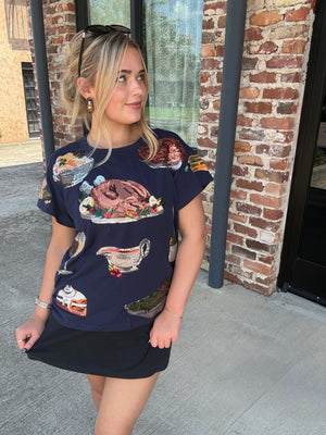 Queen of Sparkles Navy Thanksgiving Dinner Tee