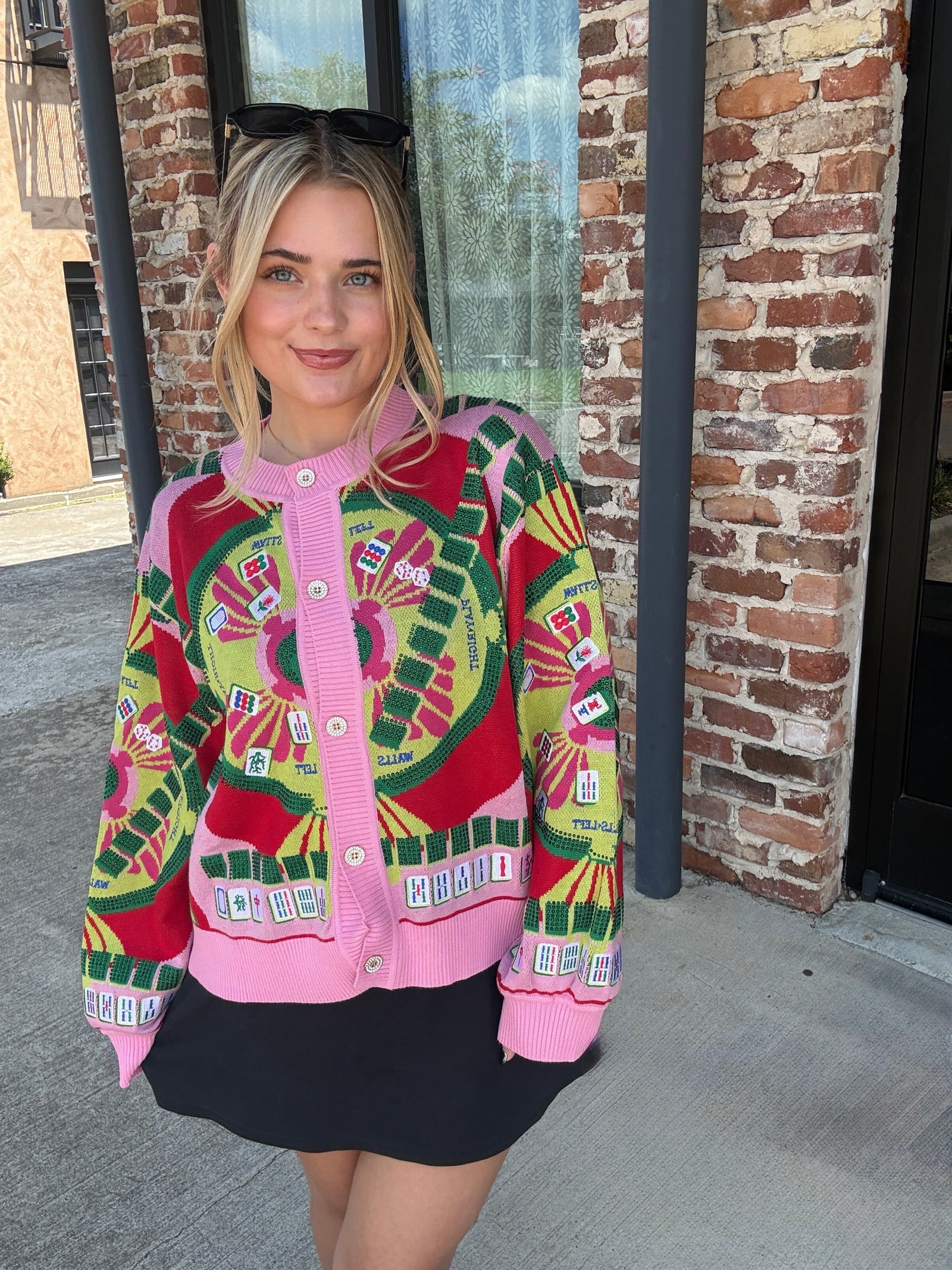 Queen of Sparkles Light Pink Multi Mahjong Button Up Cardigan