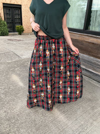 Queen of Sparkles Navy & Plaid Nutcracker & Bow Cotton Midi Skirt