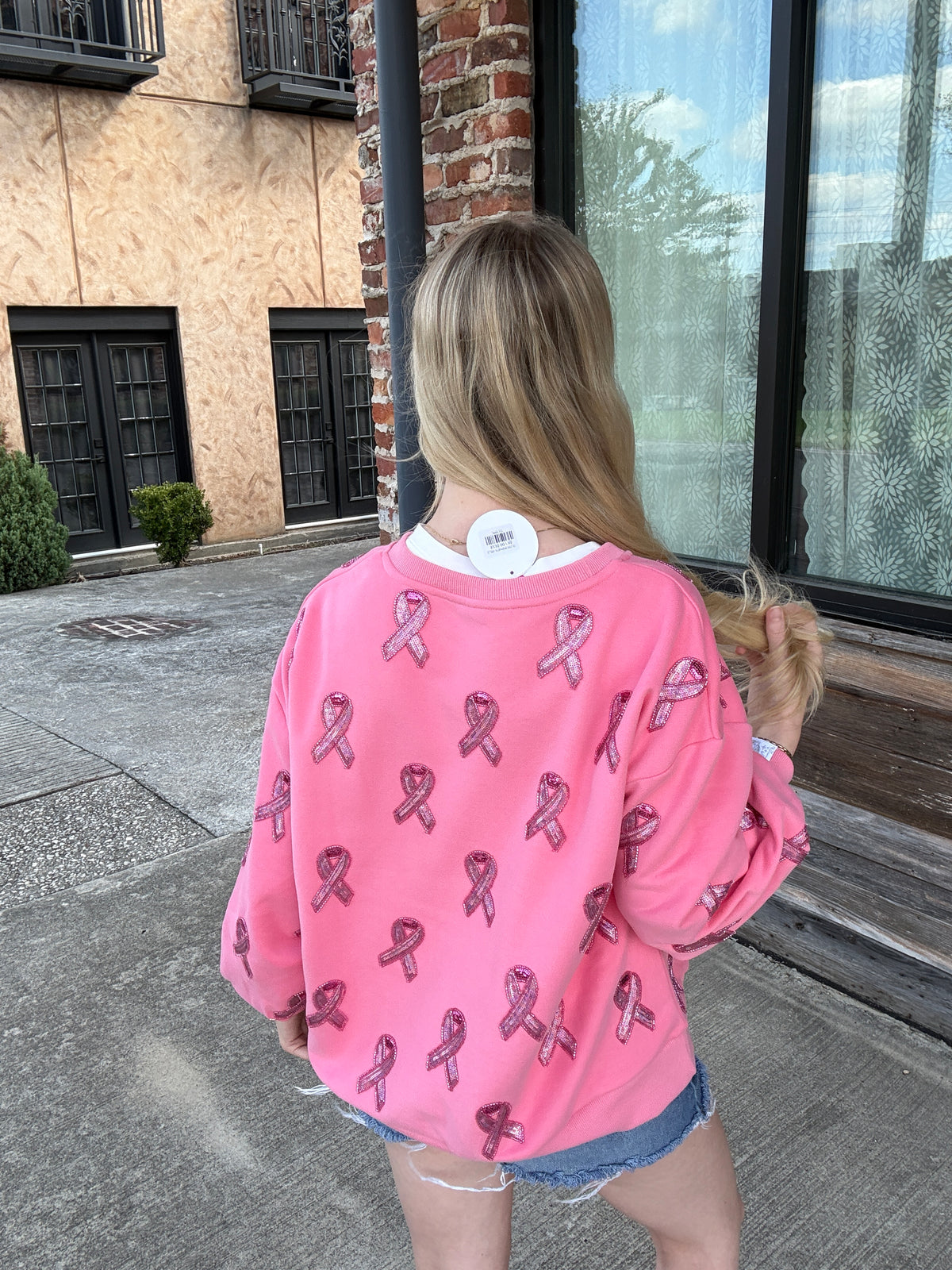 Queen of Sparkles Pink Breast Cancer Ribbon QOS Queen Card Sweatshirt