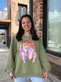 Queen of Sparkles Licensed Green FRIENDS™ Metallic & Sequin Turkey with Sunglasses Sweatshirt