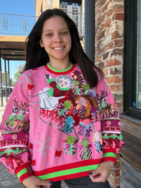 Queen of Sparkles Hot Pink Vintage Mrs. Claus Sleigh Sweatshirt