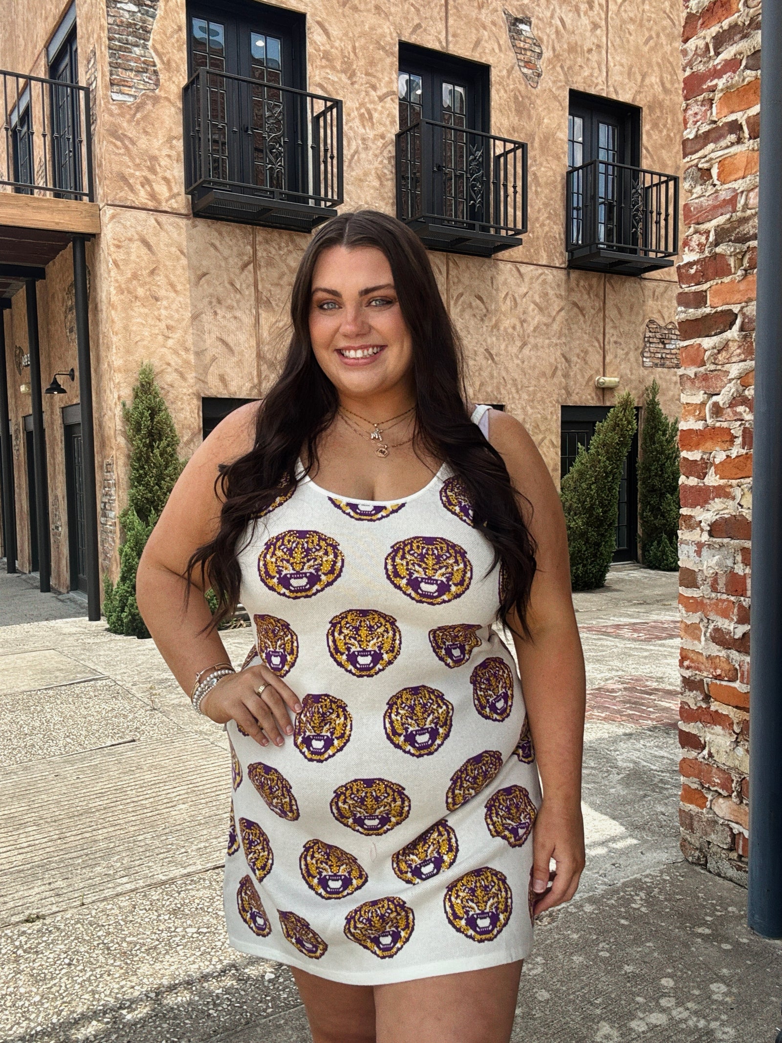 Queen of Sparkles Licensed LSU Knit Rhinestone Tank Dress