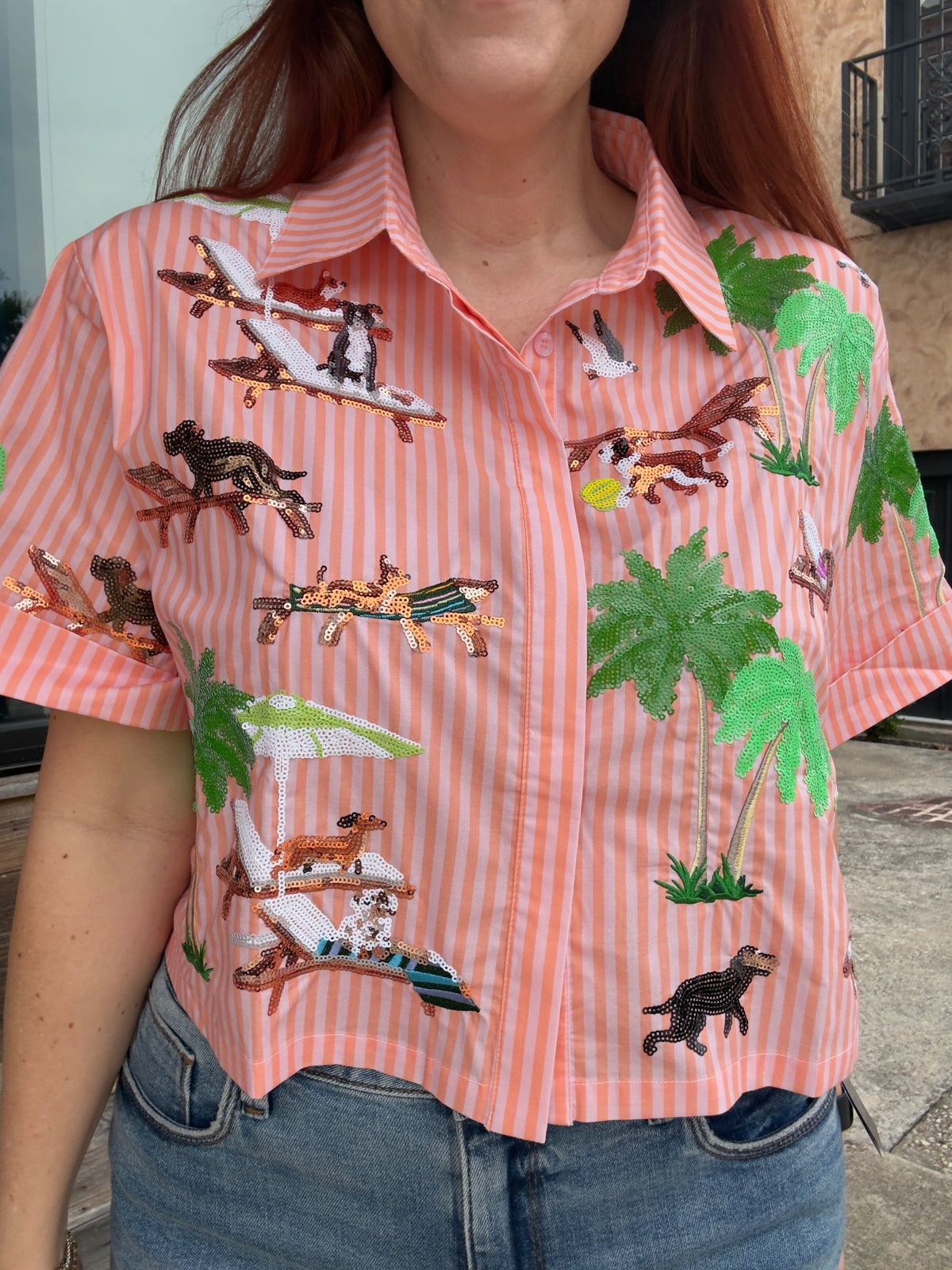 Queen of Sparkles Orange Stripe Dog at the Beach Cotton Top