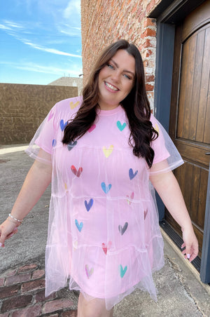 Queen of Sparkles Pink Multi Heart Dress