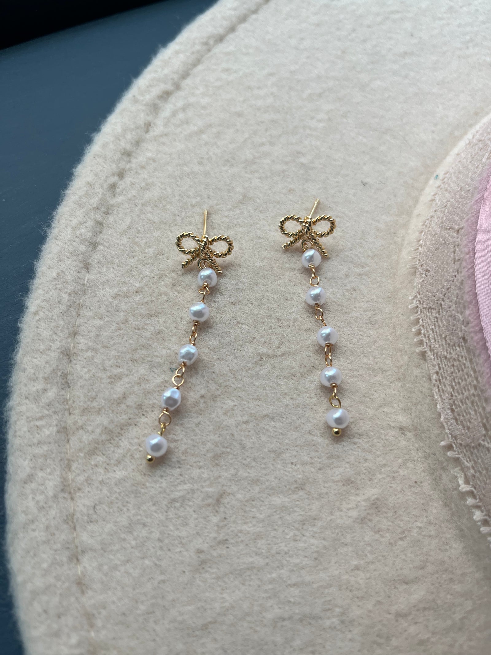 Pearly Bow Drop Earrings