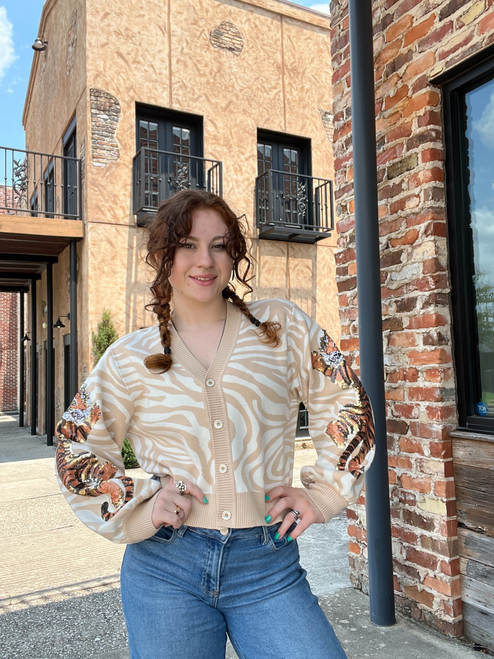 Queen of Sparkles Ivory Tiger on Tiger Print Cardigan