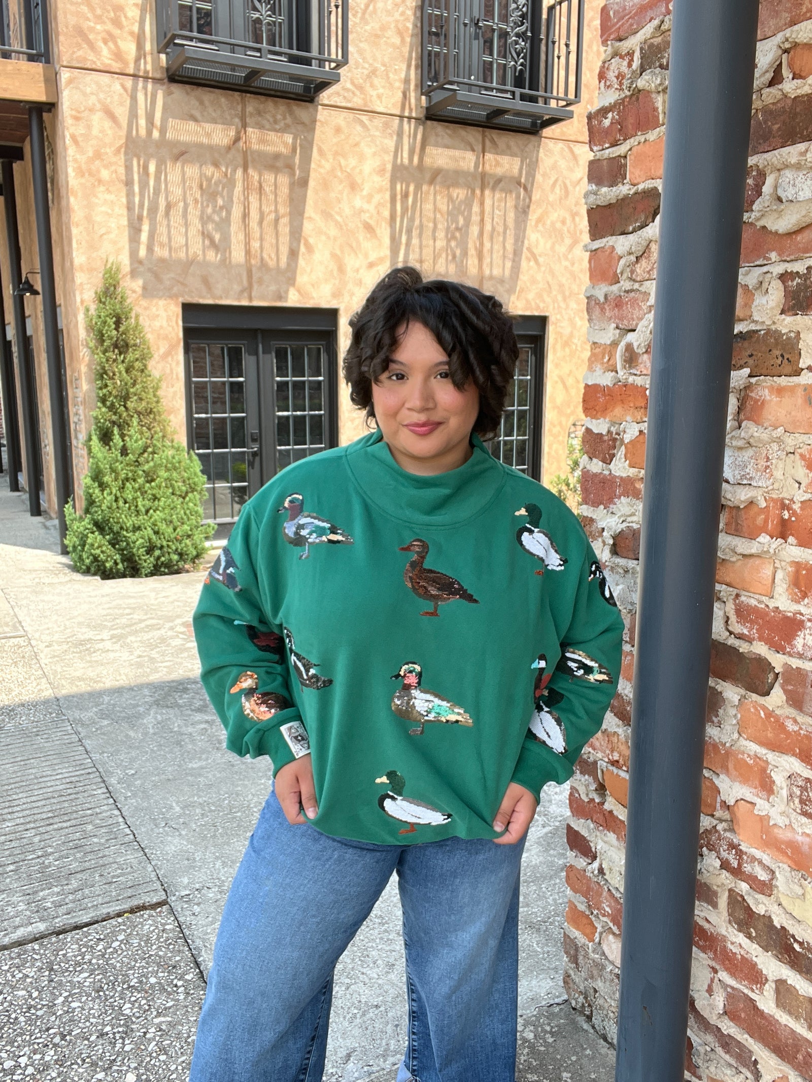 Queen of Sparkles Dark Green Mock Neck Sweatshirt