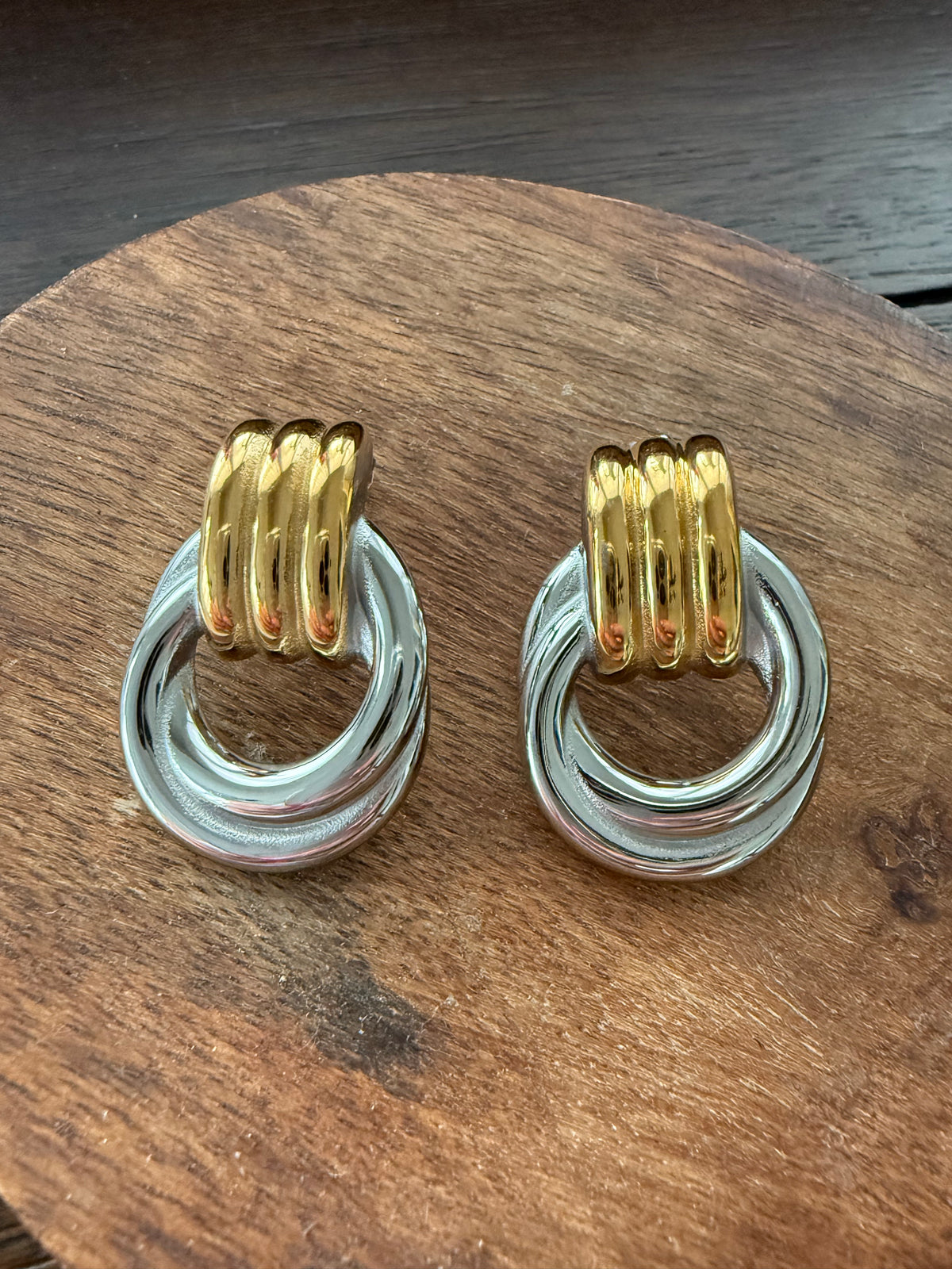 Two Tone Drop Hoop Earrings