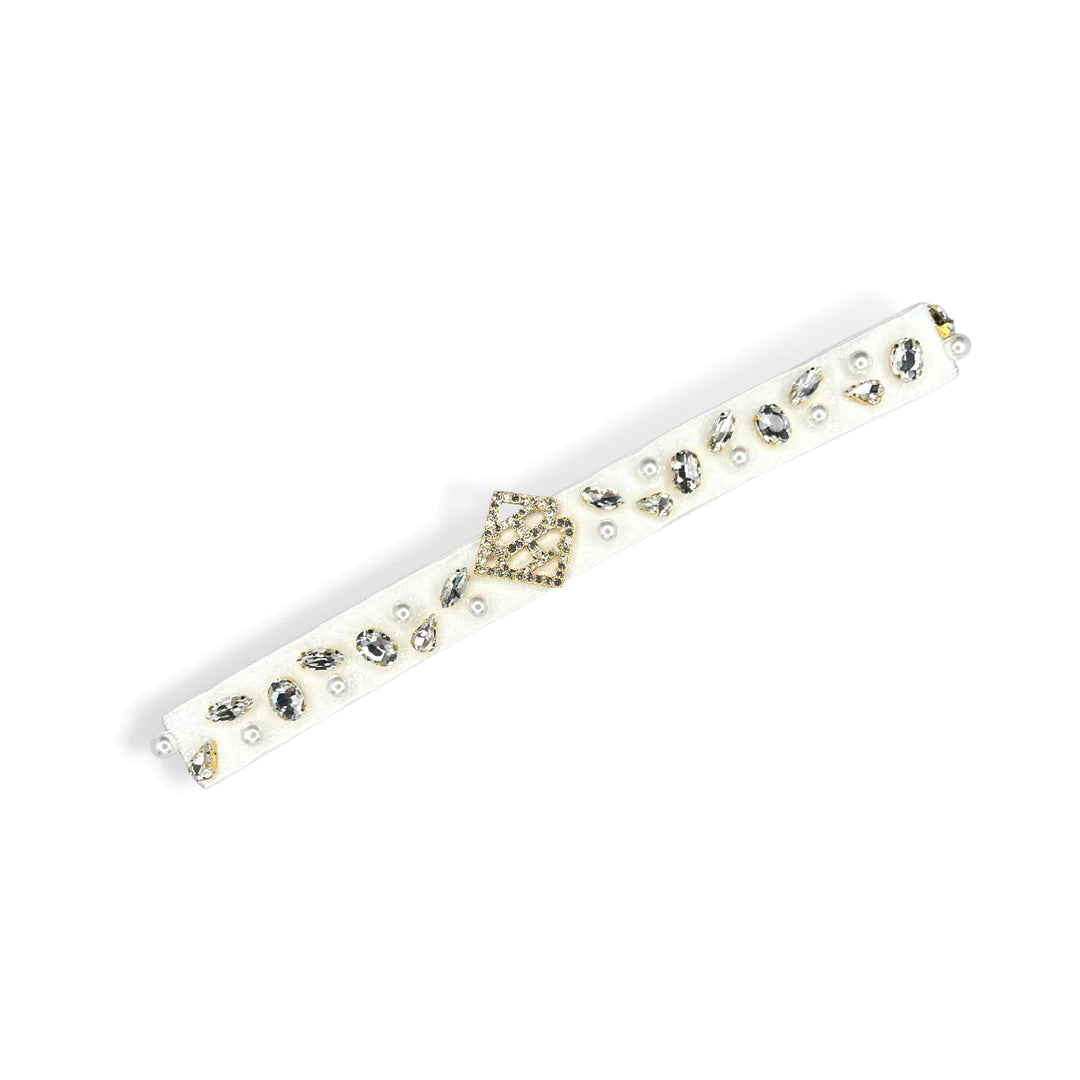 White Hatband with Crystals & Pearls