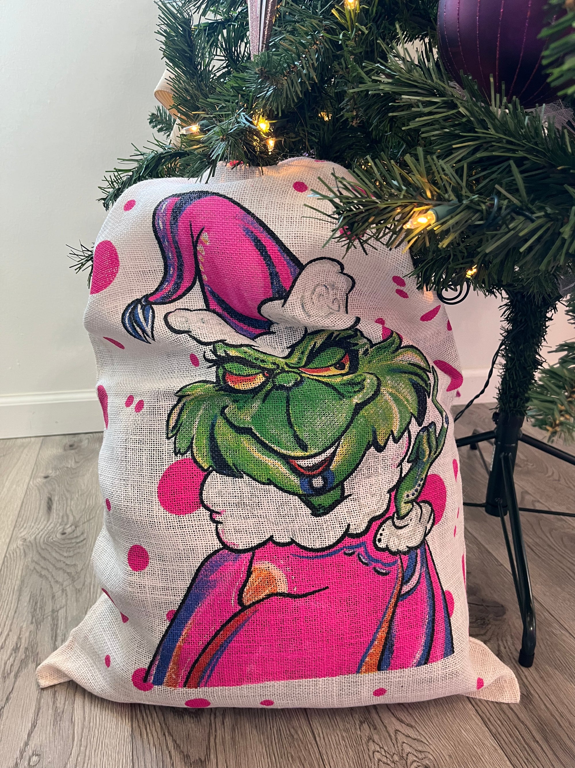 Pink Grinch Santa Sack