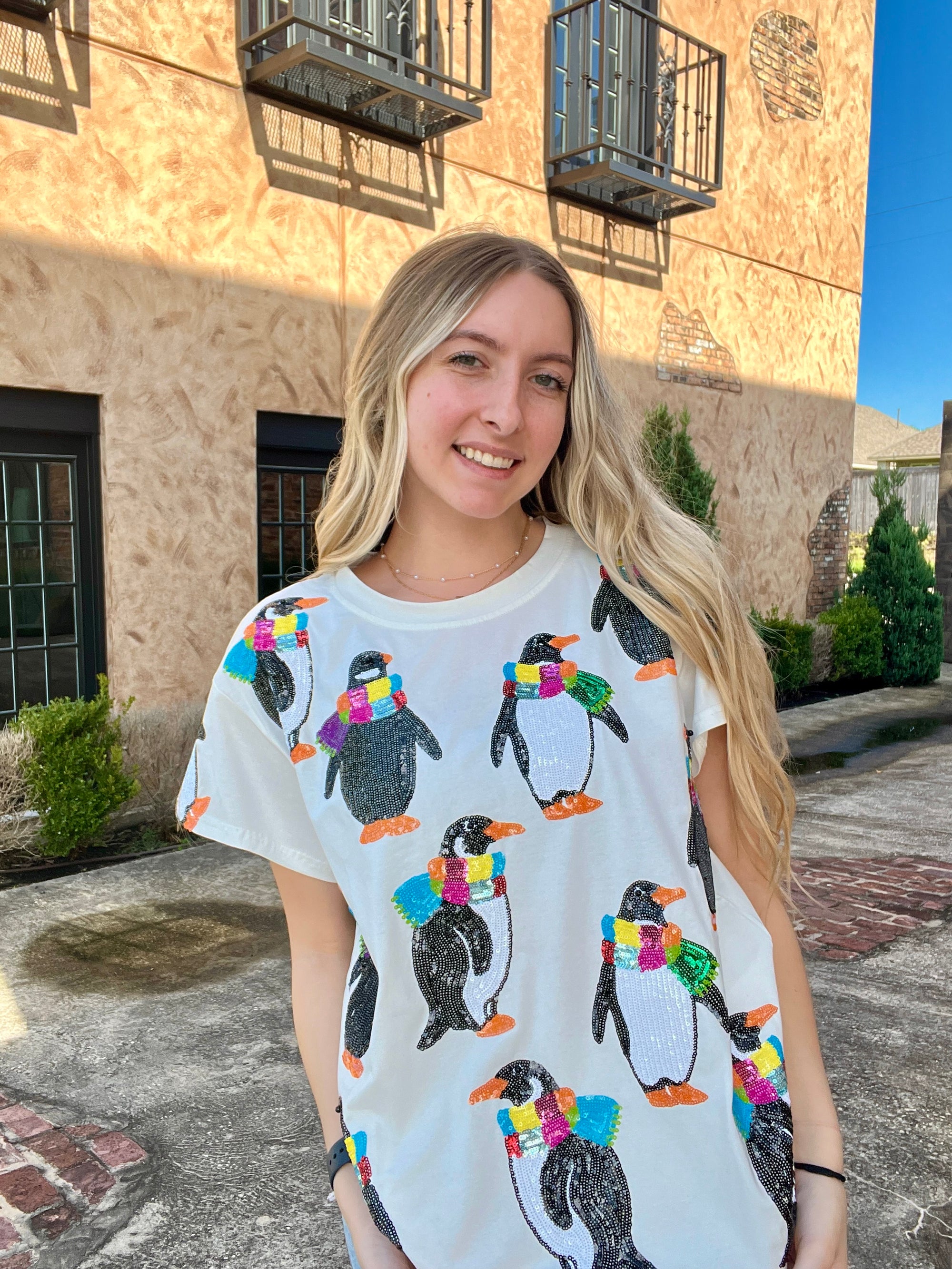 Queen of Sparkles Penguin with Scarf Tee