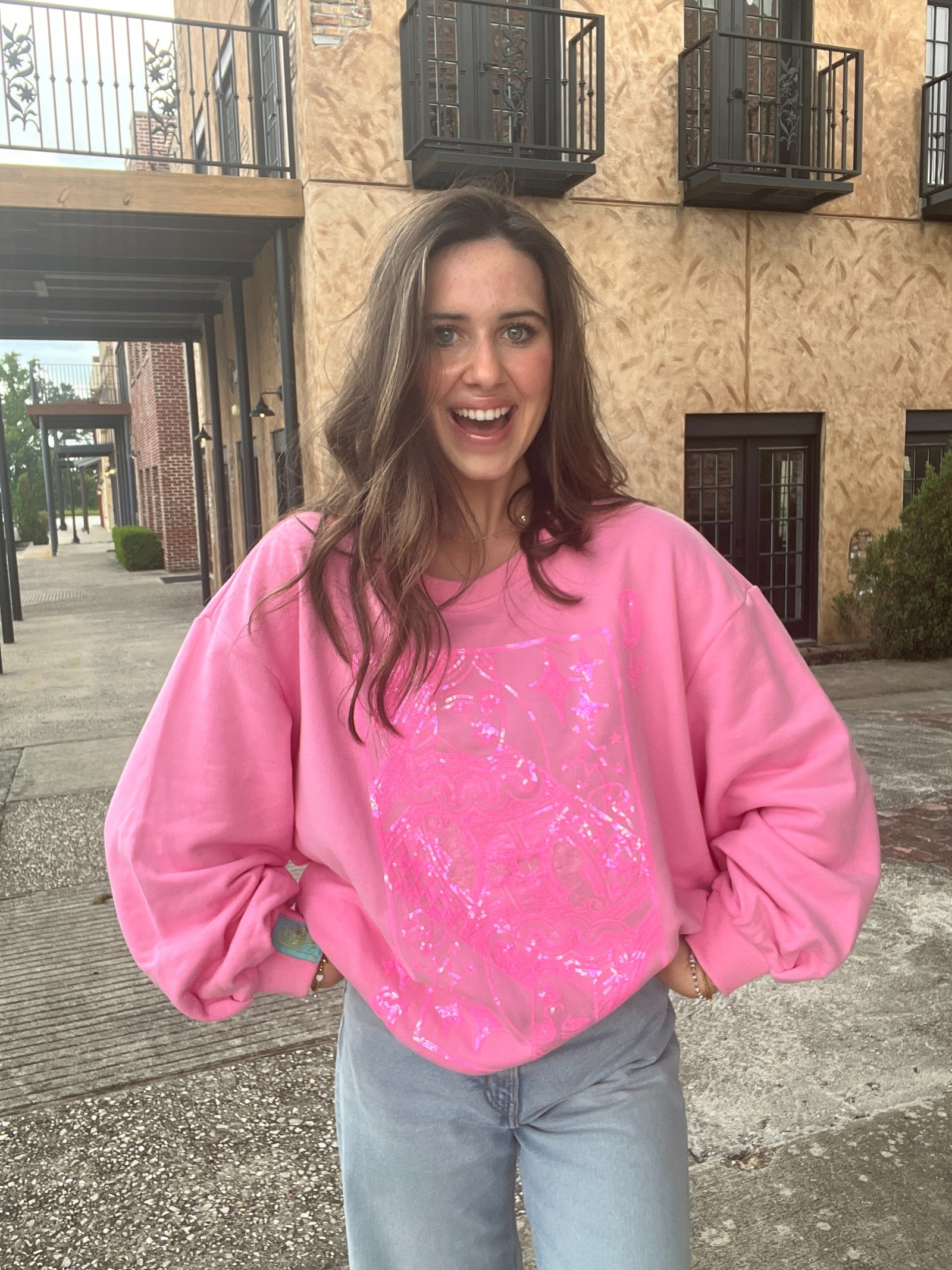 Queen of Sparkles Hot Pink Queen Card Logo Sweatshirt