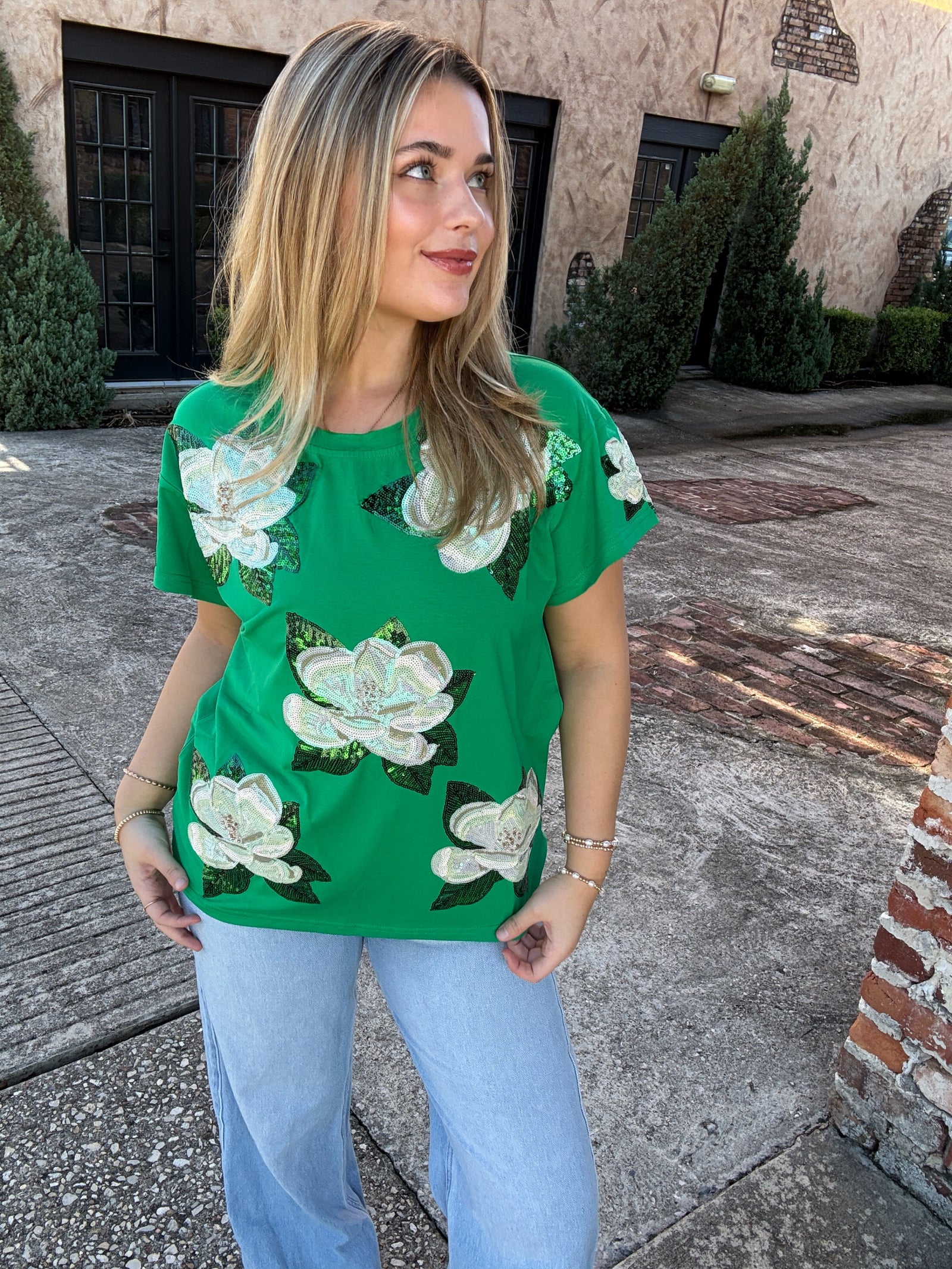 Queen of Sparkles Green Magnolia Tee
