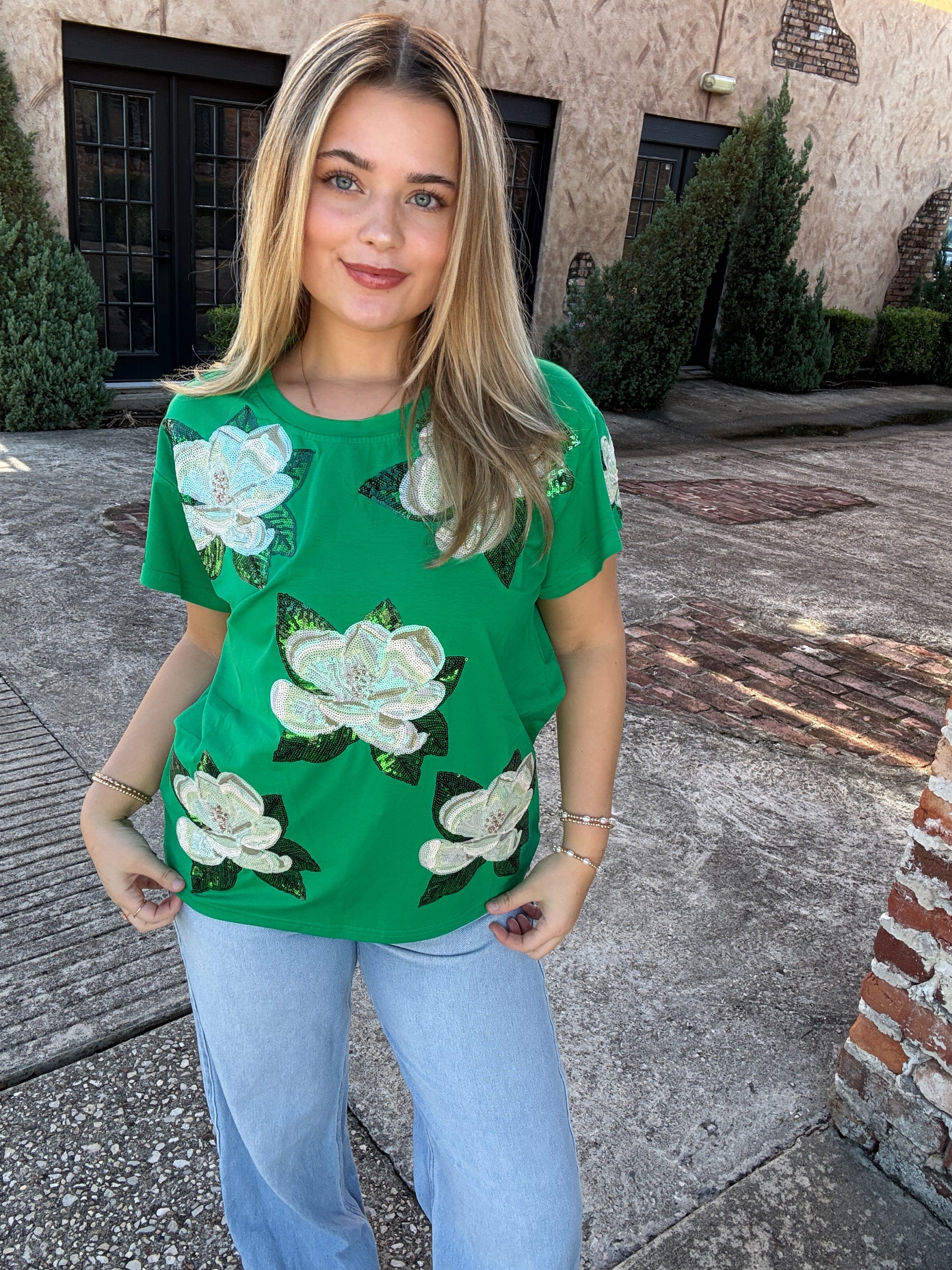 Queen of Sparkles Green Magnolia Tee