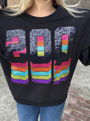 Queen of Sparkles Black Rainbow QOS Logo Sweatshirt