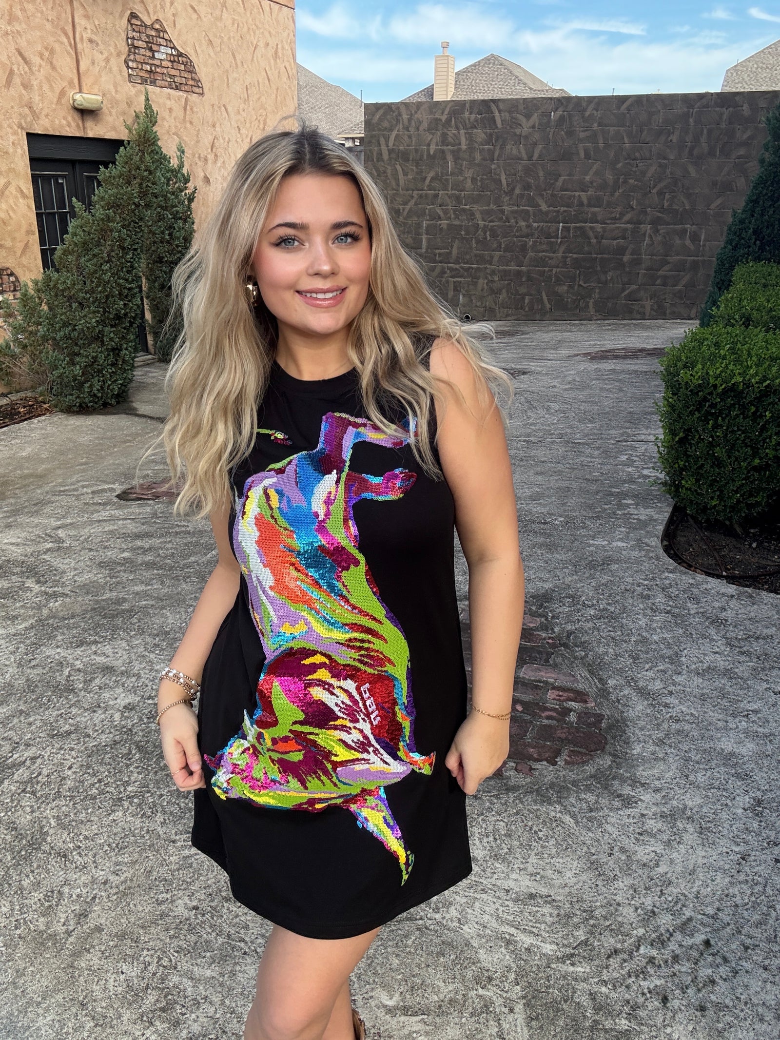 Queen of Sparkles Licensed Black PBR Bucking Bull Dress