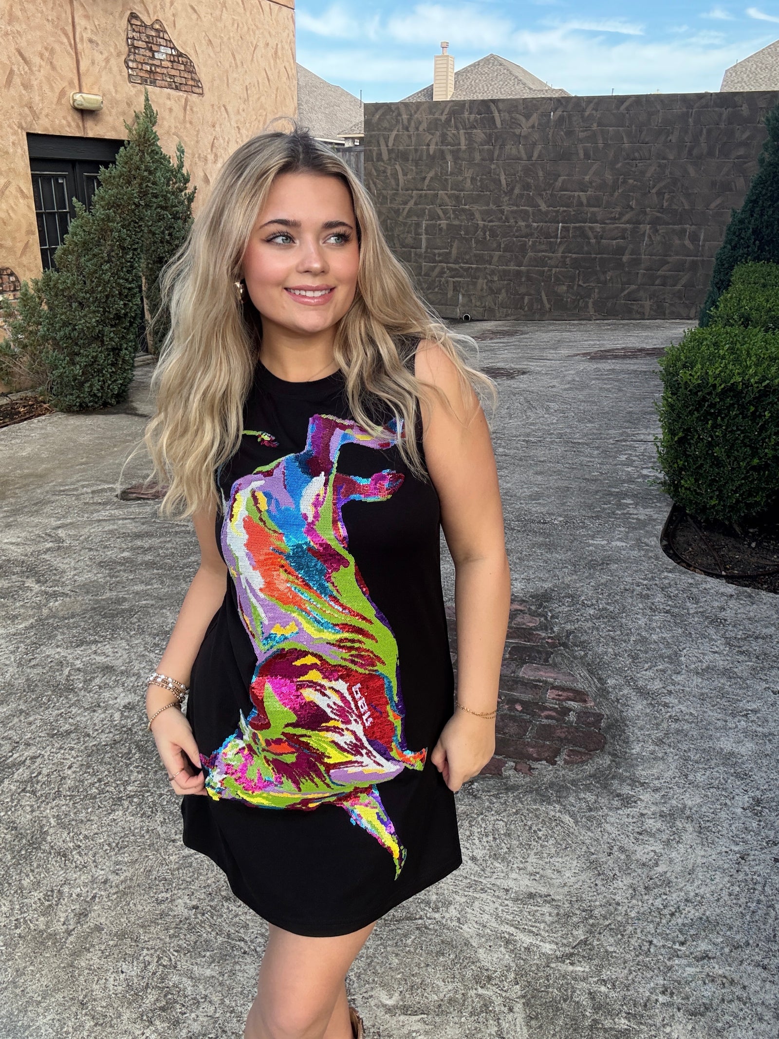 Queen of Sparkles Licensed Black PBR Bucking Bull Dress