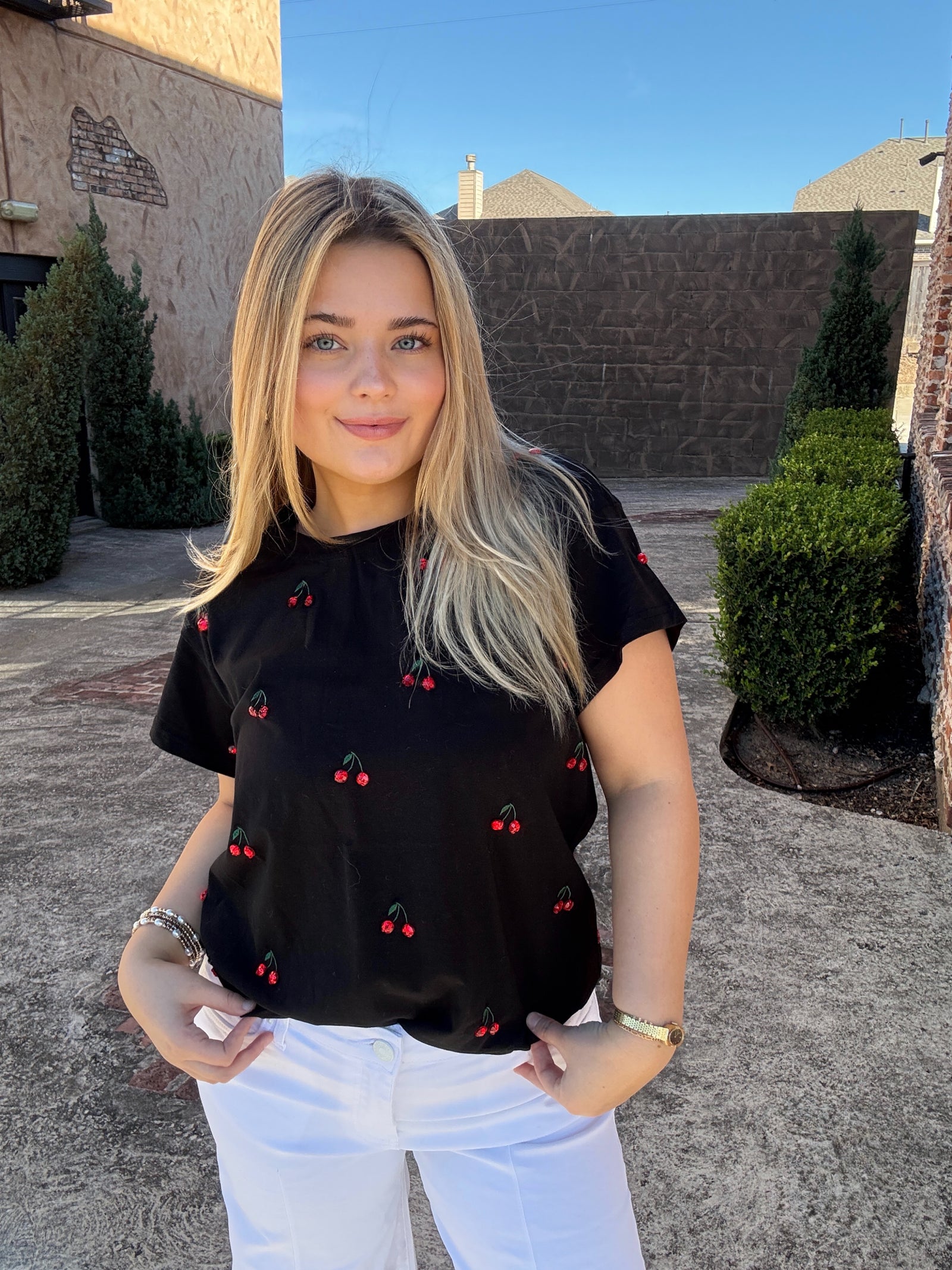Queen of Sparkles Black Mini Jeweled Cherry Tee
