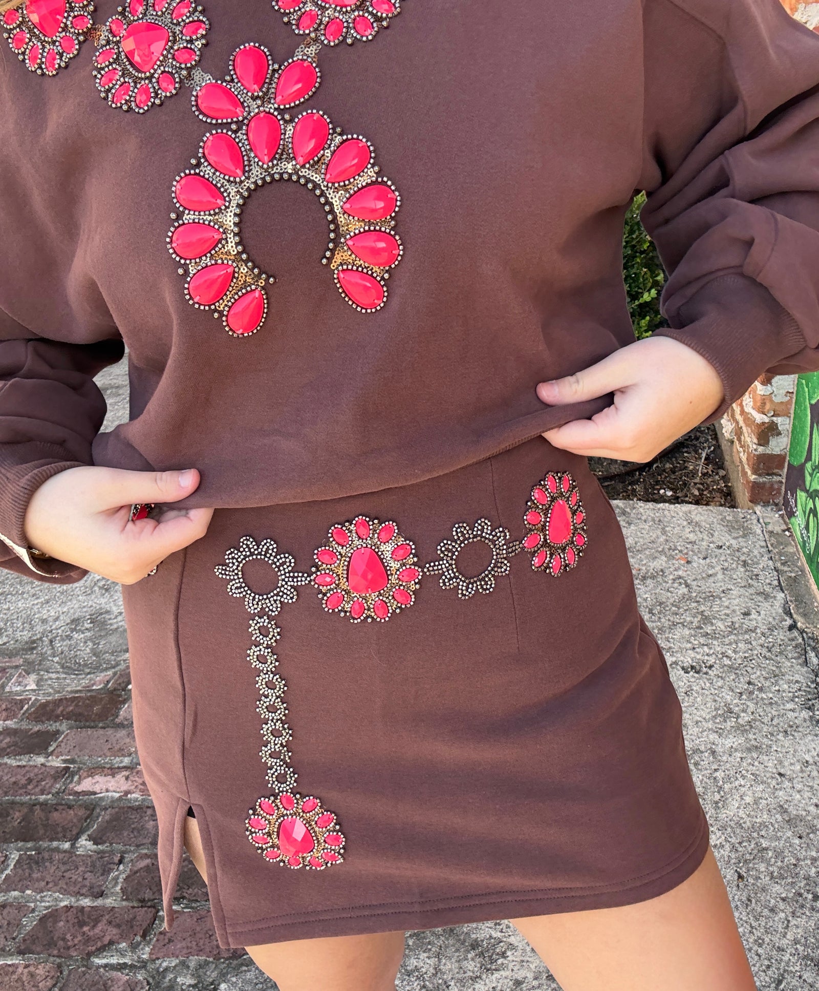 Queen of Sparkles Brown & Pink Jeweled Necklace Skort