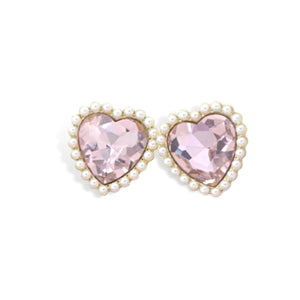 Brianna Cannon Light Pink Crystal & Pearl Heart Studs