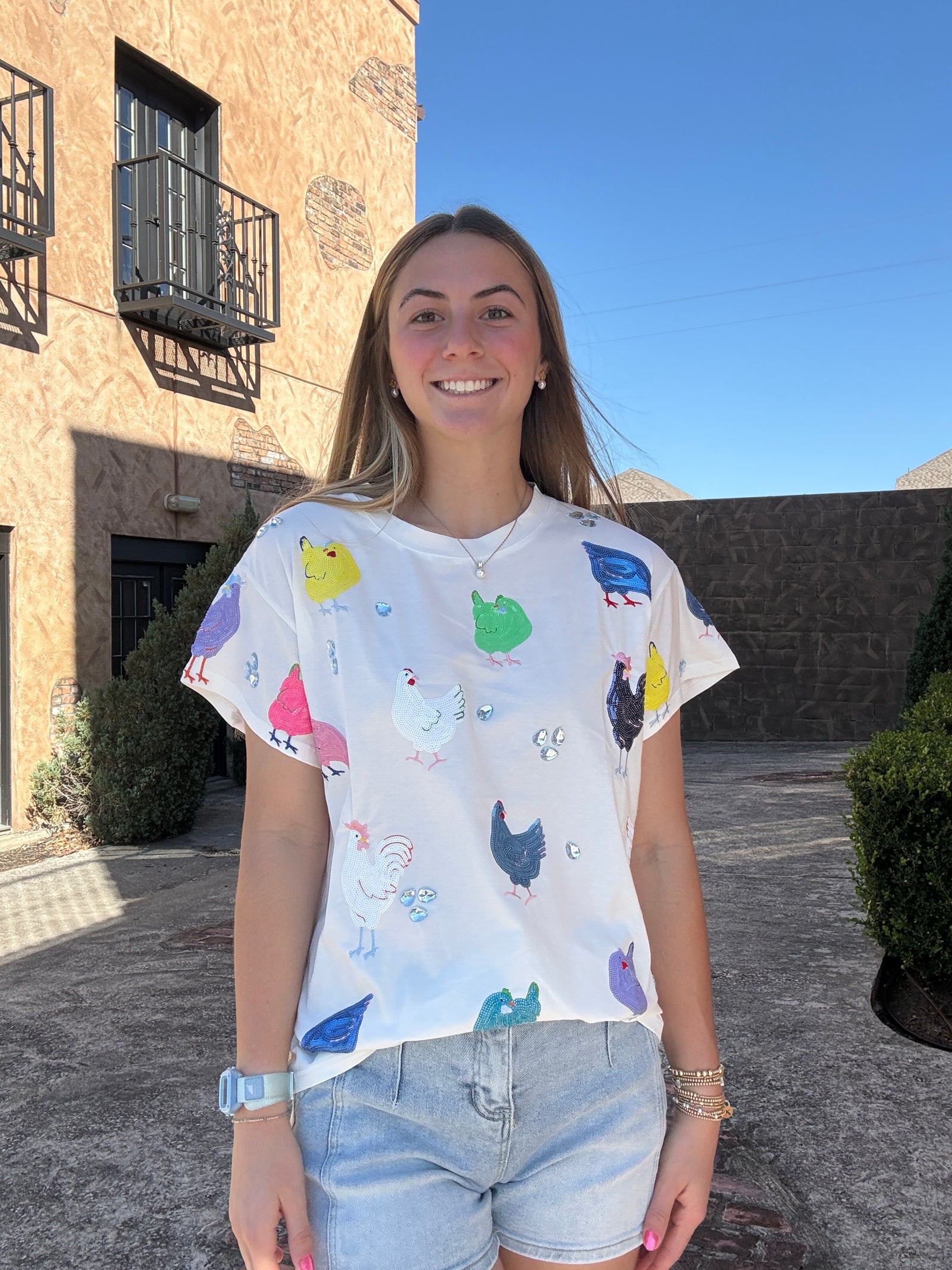 Queen of Sparkles White Multi Chicken Tee