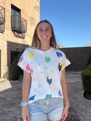 Queen of Sparkles White Multi Chicken Tee