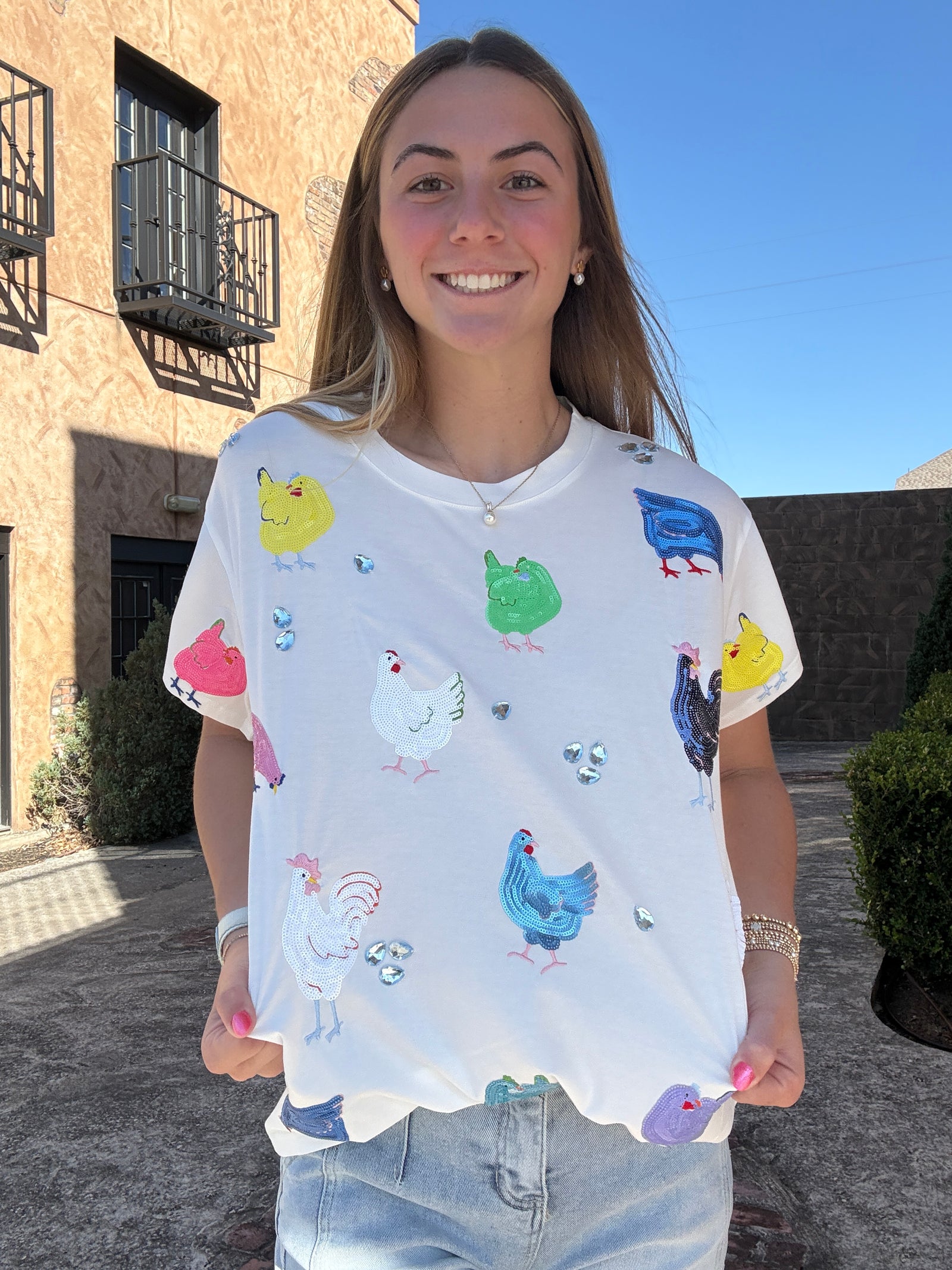 Queen of Sparkles White Multi Chicken Tee