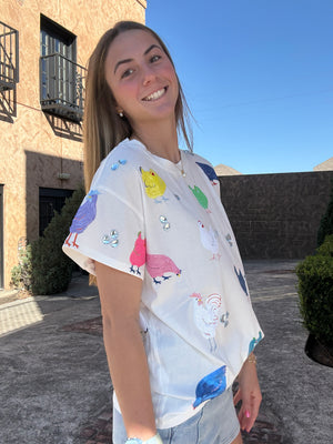 Queen of Sparkles White Multi Chicken Tee