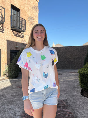 Queen of Sparkles White Multi Chicken Tee