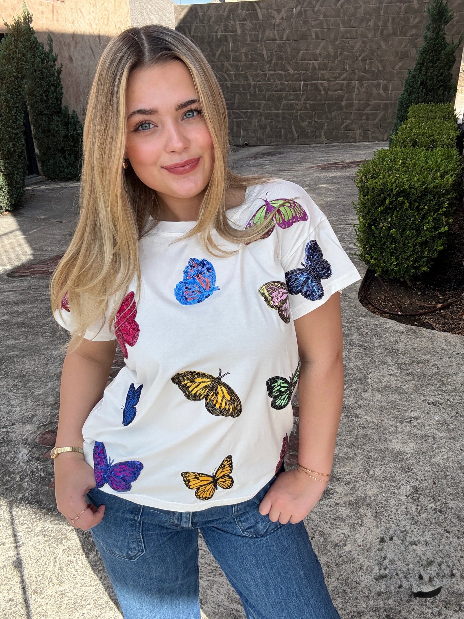 Queen of Sparkles White Multi Butterfly Tee