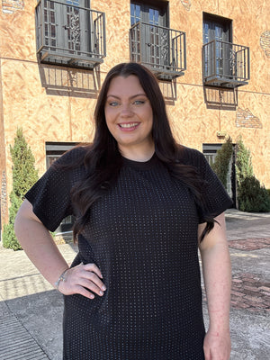 Queen of Sparkles Black Rhinestone Midi Tee Dress