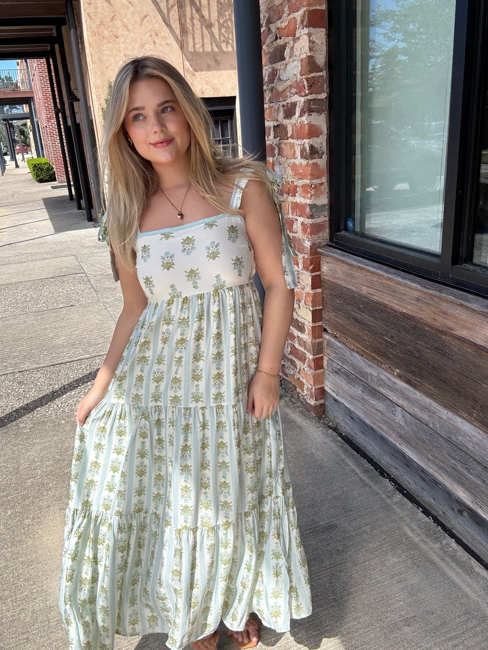 Light blue and green floral dress