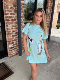 Queen Sparkles Blue Fish on Fishing Rod Tee Dress