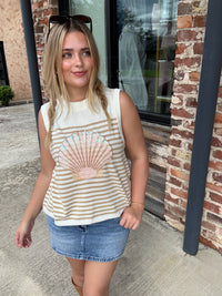 Queen of Sparkles Ivory & Tan Striped Shell Knit Tank