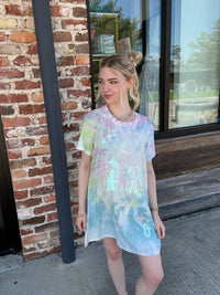 Queen of Sparkles Multi Tie Dye QOS Logo Card Tee Dress