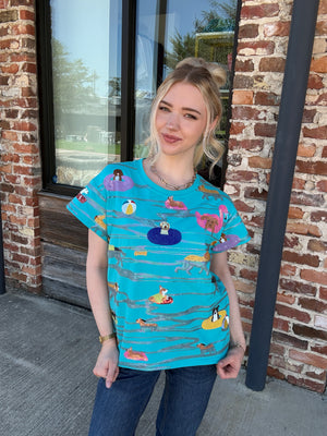 Queen of Sparkles Aqua Dogs on Tubes Swimming Tee