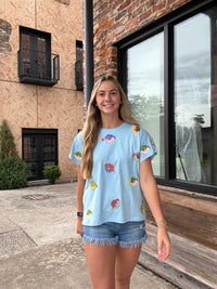 Queen of Sparkles Light Blue Puffer Fish Tee