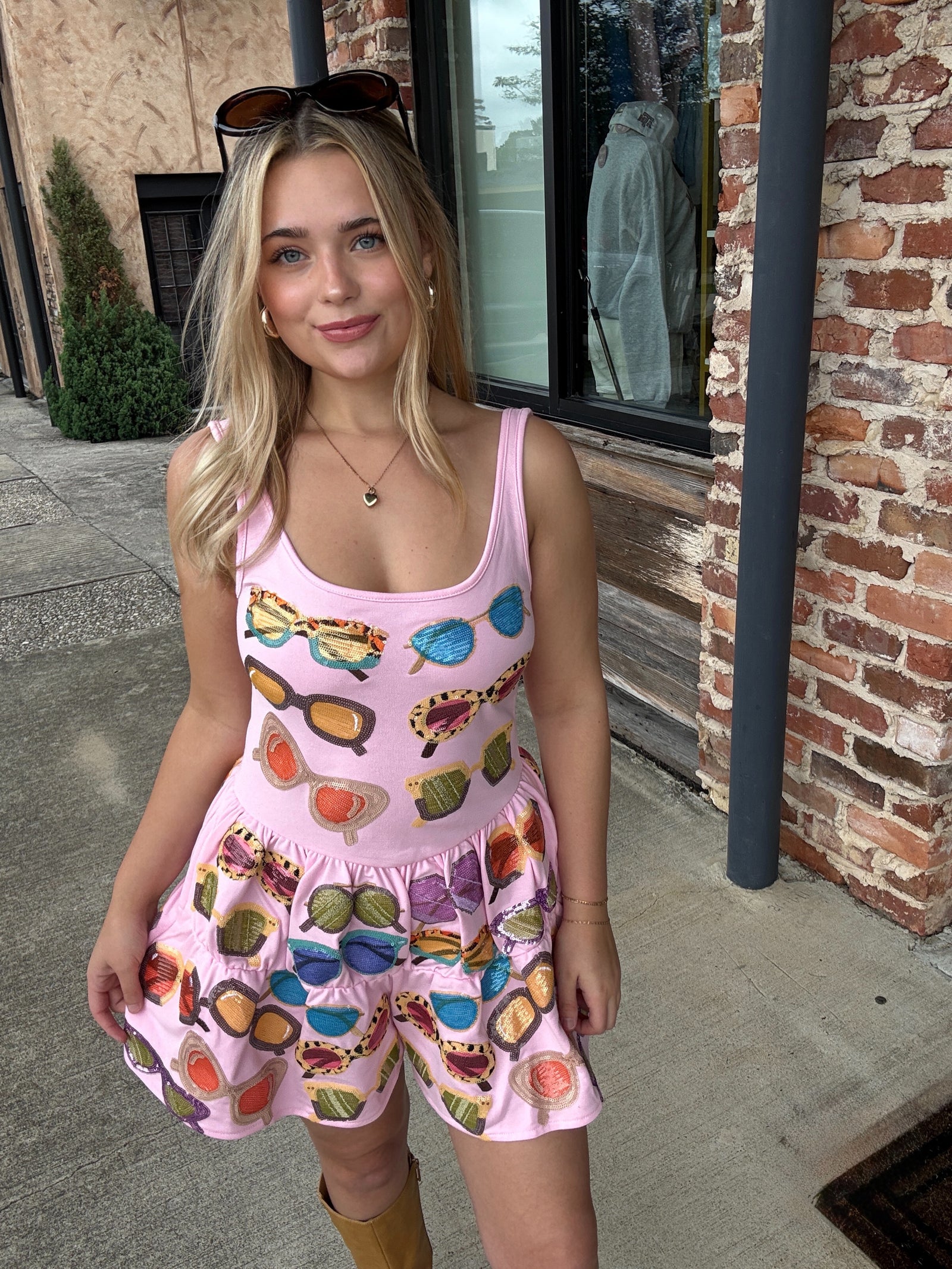 Queen of Sparkles Pink Multi Sunglasses Tank Dress